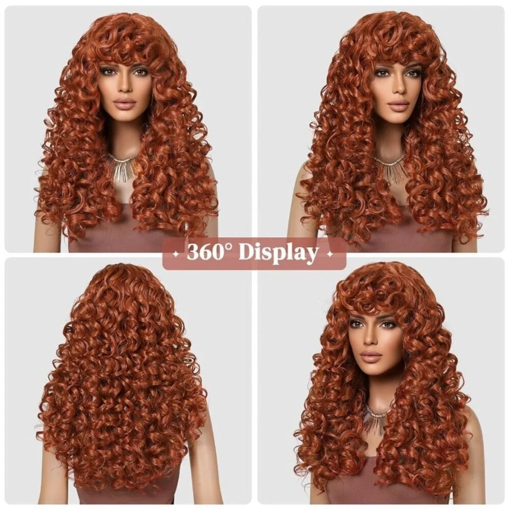 Copper Red Curly Wig Long Curly Wig with Bangs for Women NEW